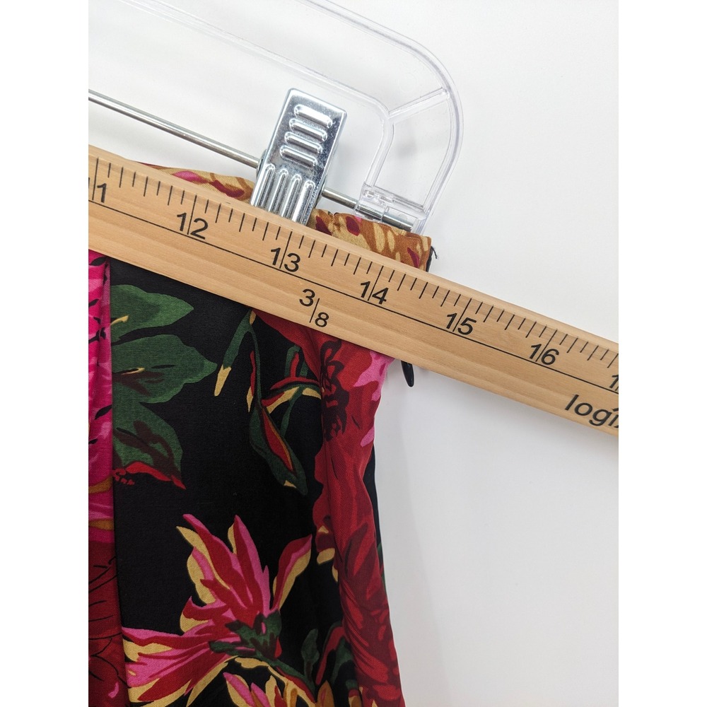 Talbots Silk Skirt Womens 8 Pink Black Floral Midi A Line Full Cocktail Vintage - Picture 6 of 7